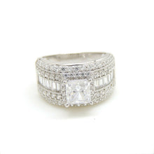 Load image into Gallery viewer, 14k white Gold woman wide engagement ring princess cut cubic zirconia size 7