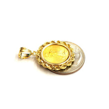 Load image into Gallery viewer, 14K Gold rope pendant genuine 5 dollars 1/10 oz 22k American eagle coin 5.8g