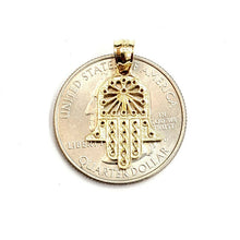 Load image into Gallery viewer, New 14k yellow gold khamsa hamsa hand lucky Jewish filigree pendant jewelry 1.2g