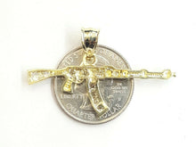 Load image into Gallery viewer, 10k yellow Gold AK-47 machine gun rifle Pendant charm fine jewelry zirconia 3.4g