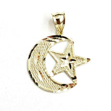 Load image into Gallery viewer, 10k yellow gold moon and star pendant charm diamond cut astronomy jewelry 1.8g