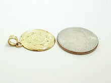 Load image into Gallery viewer, 14k yellow solid Gold Aztec Mayan sun calendar pendant fine jewelry 0.81" 2.5g