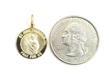 Load image into Gallery viewer, New 14k yellow gold round saint Jude Judah Thaddeus pendant religious 0.59" 2g