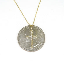 Load image into Gallery viewer, 14k yellow Gold 0.07Ct Round Diamond cross necklace pendant 18" adjustable chain