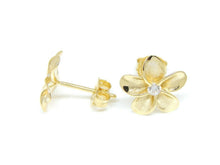 Load image into Gallery viewer, New 14k yellow Gold Hawaiian flower Earring Push Back Fastening with zirconia 2g