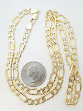 Load image into Gallery viewer, 10K two-tone Gold hollow Figaro Link Chain 5.85mm fine gift jewelry 24" 14.7g