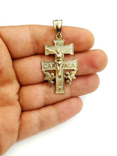 Load image into Gallery viewer, New 10k Yellow gold Caravaca double cross with angel crucifix Jesus pendant 6.3g