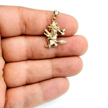Load image into Gallery viewer, New 14k yellow Gold solid Witch on Broom Pendant charm Gift fine jewelry 2.7g