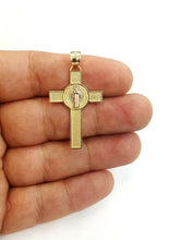 Load image into Gallery viewer, 14k gold two tone saint benedict san benito cross pendant religious jewelry 2.4g