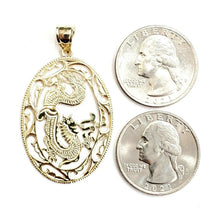 Load image into Gallery viewer, 14k yellow Gold oval dragon Pendant charm solid gift fine jewelry unisex 4.5g