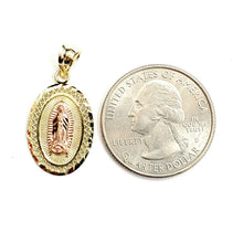 Load image into Gallery viewer, 10k gold oval virgin Mary Guadalupe pendant charm fine religious jewelry 1.7g