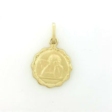 Load image into Gallery viewer, 14k yellow gold round hollow angel pendant charm fine gift jewelry 0.60" 1.5g