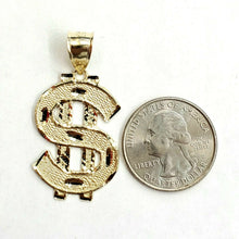 Load image into Gallery viewer, New 10k yellow gold dollar sign diamond cut unisex lucky pendant charm gift 3.2g