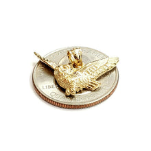 Load image into Gallery viewer, 14k yellow gold owl full body open wings pendant charm gift fine jewelry 2.5g