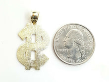 Load image into Gallery viewer, New 10k yellow gold dollar sign diamond cut unisex lucky pendant charm gift 2.3g