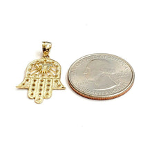 Load image into Gallery viewer, 14k yellow gold khamsa Hay hamsa hand lucky Jewish filigree pendant jewelry 1.7g