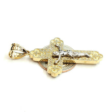 Load image into Gallery viewer, 10k two tone gold cross Jesus pendant with cubic zirconia fine gift jewelry 7.3g