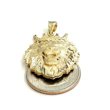 Load image into Gallery viewer, New 14k yellow Gold lion head face with crown Leo zodiac fine Pendant charm 6.9g