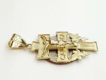 Load image into Gallery viewer, New 10k Yellow gold Caravaca double cross with angel crucifix Jesus pendant 6.3g