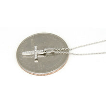 Load image into Gallery viewer, 14k white Gold 0.06Ct Round Diamond cross necklace pendant 18" adjustable chain