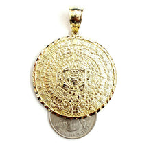 Load image into Gallery viewer, 10k yellow Gold solid Aztec Mayan sun calendar Azteca pendant gift 1.65" 12.8g