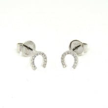 Load image into Gallery viewer, 14k white Gold 0.06Ct Diamond horseshoe stud Earrings gift Push Back Fastening