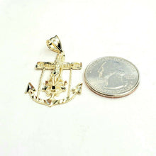 Load image into Gallery viewer, New 10k solid yellow Gold Jesus anchor and wheel Pendant charm fine jewelry 2.9g