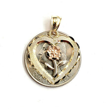 Load image into Gallery viewer, New 14k 3 color solid Gold heart rose flower Pendant charm fine love jewelry 2g