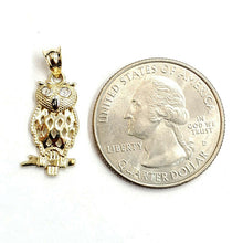 Load image into Gallery viewer, 14k yellow gold owl full body pendant charm gift fine jewelry diamond cut 1.3g