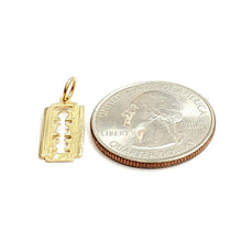 Load image into Gallery viewer, 14k yellow gold tiny razor blade pendant charm Fine Jewelry Gifts unisex 0.7g