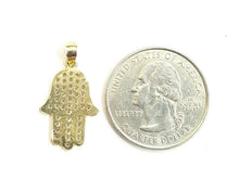 Load image into Gallery viewer, 14k yellow gold Khamsa Hamsa hand Jewish charm fine religious jewelry 0.83" 2.2g