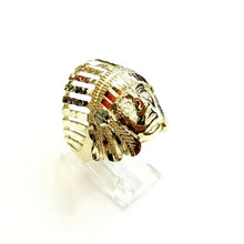 Load image into Gallery viewer, 10k yellow gold native American Indian chief head mens Ring diamond cut Size 9.5