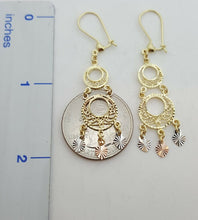 Load image into Gallery viewer, 14k tri color Gold filigree gypsy chandelier hanging earrings 2 inches 3.6 grams