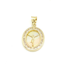 Load image into Gallery viewer, 14k tri color gold oval Jesus pendant charm cubic zirconia religious 1.2g