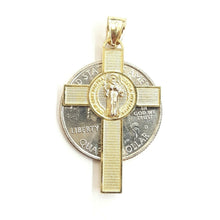 Load image into Gallery viewer, 14k gold two tone saint benedict san benito cross pendant religious jewelry 2.4g