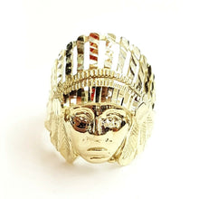 Load image into Gallery viewer, 10k yellow gold native American Indian chief head mens Ring diamond cut Size 9.5