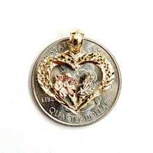 Load image into Gallery viewer, 14k 3 color solid Gold heart rose flower Pendant charm fine love jewelry 1.4g