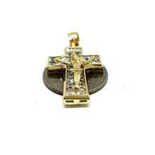 Load image into Gallery viewer, New 14k yellow gold cross Jesus pendant cubic zirconia religious jewelry 6g