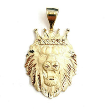 Load image into Gallery viewer, 14k yellow Gold lion head face with crown Leo zodiac fine Pendant charm 11.7g