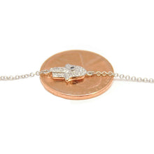Load image into Gallery viewer, 14k white gold 0.09ct diamond khamsa hand Jewish necklace 18" adjustable chain