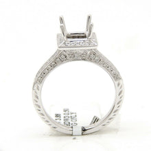 Load image into Gallery viewer, 0.50Ct Natural Diamond 14k White Gold Semi Mount halo Ring square center sz 6.5