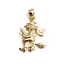 Load image into Gallery viewer, New 14k yellow Gold solid Witch on Broom Pendant charm Gift fine jewelry 2.7g