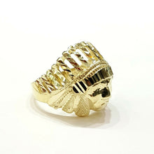 Load image into Gallery viewer, 10k yellow gold native American Indian chief head men Ring diamond cut Size 7.5