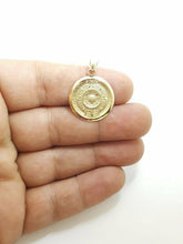Load image into Gallery viewer, 14k yellow solid Gold Aztec Mayan sun calendar pendant fine jewelry 0.81" 2.5g