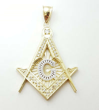 Load image into Gallery viewer, New 10k two-tone Gold Freemason Masonic Pendant charm zirconia fine jewelry 9.5g