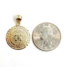 Load image into Gallery viewer, 10k yellow Gold solid Aztec Mayan sun calendar Azteca pendant gift 0.80" 2.7g