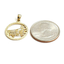 Load image into Gallery viewer, New 14k solid yellow Gold round music sign note Pendant fine jewelry gift 2g