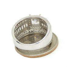 Load image into Gallery viewer, 14k white Gold woman wide engagement ring princess cut cubic zirconia size 7