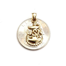 Load image into Gallery viewer, 14k yellow Gold USN Pendant United States Navy military anchor fine jewelry 2.5g