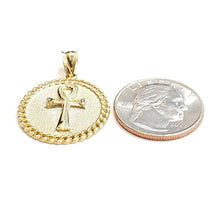 Load image into Gallery viewer, 10k yellow gold round Egyptian ankh cross pendant religious fine jewelry 3.6g